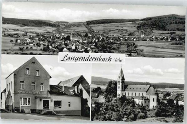 Historische Postkarte mit Gesamtansicht und Pfarrkirche