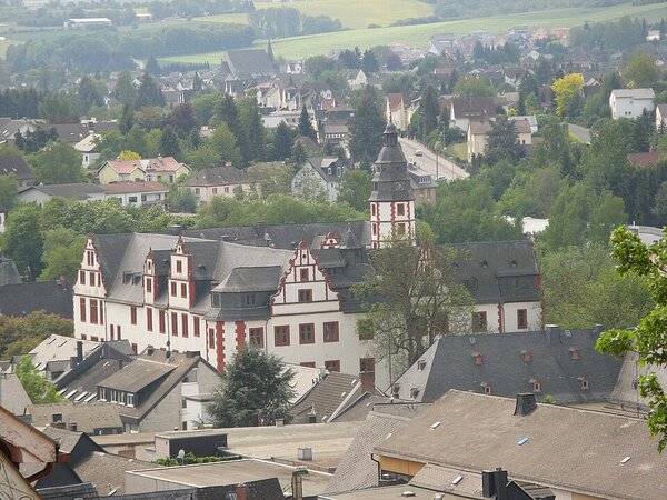 Schloss Hadamar, Blick vom Herzenberg über die Dächer der Stadt.